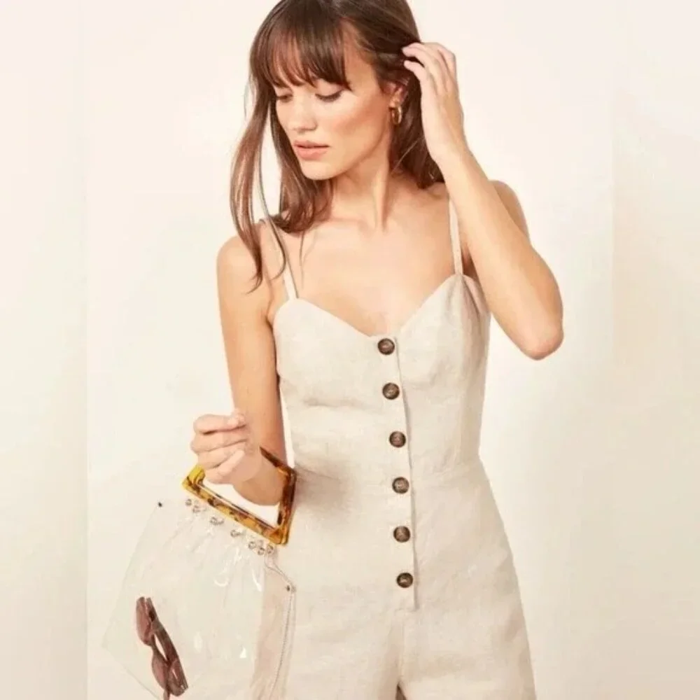 Reformation Torta Linen Jumpsuit in Sand Beige 33599 Size 0 Womens